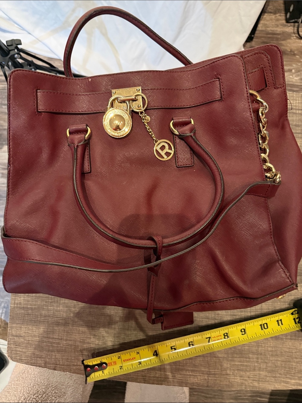 Michael Kors Wine Leather Tote with Gold Hardware